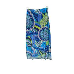 Muse for Boston Proper Blue Green Geometric Print Stretch Maxi Skirt Size S